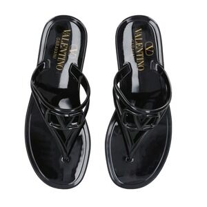 Valentino Garavani's Iconic VLOGO Black Thong Flip Flop Sandal 38 EU 8 US